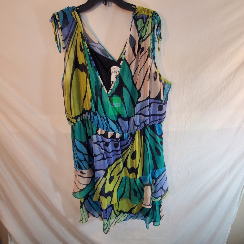 Sam Edelman Women's Size 2X Butterfly Print Tiered V-Neck Aline Dress New Tags.